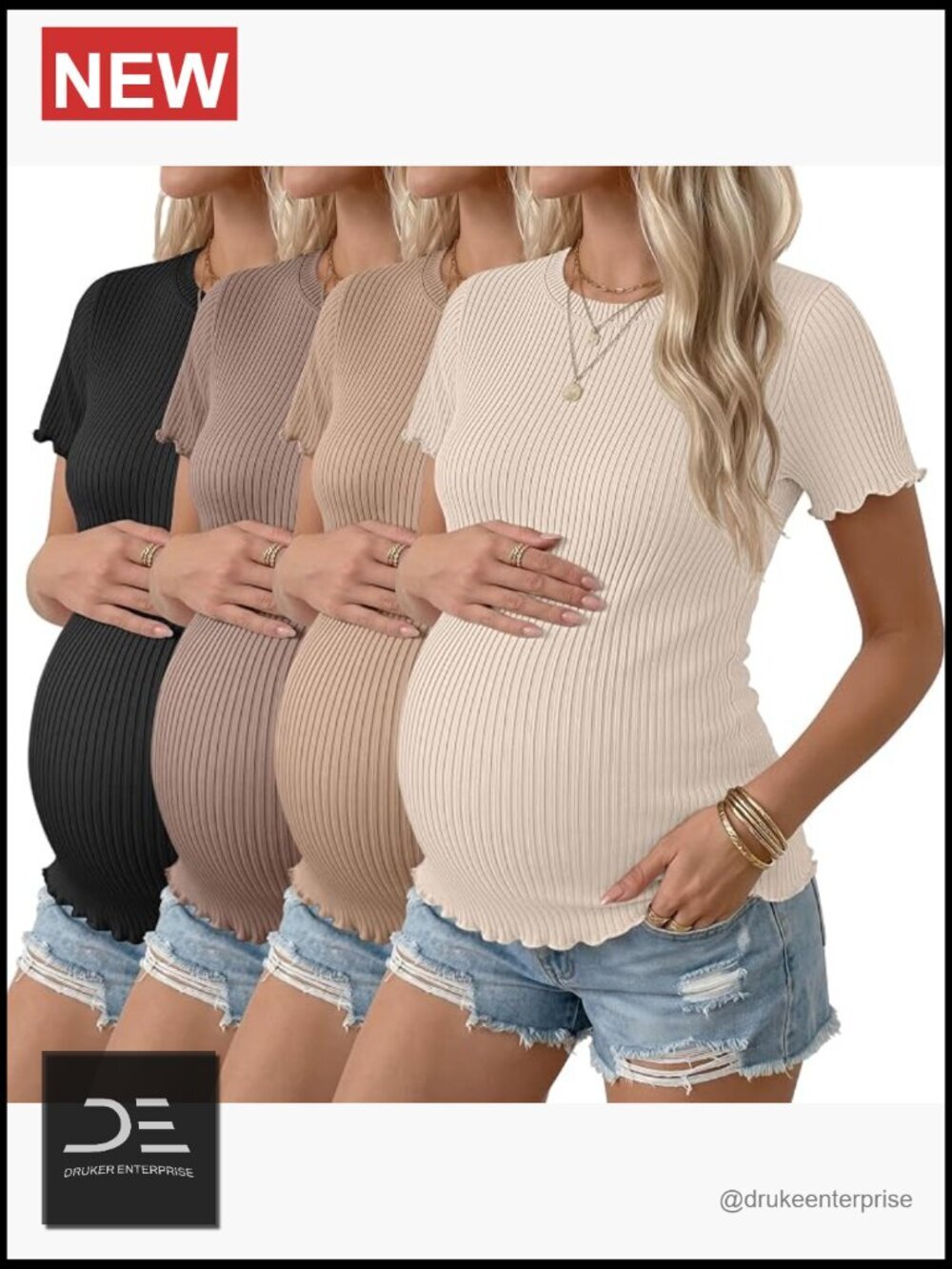 4 Pack Women's Maternity Ribbed Cotton Tees Crew Neck Short Sleeve Summer Tops